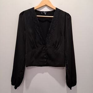 Black Lace Trim Goth Whimsigoth Coquette Corset Peasant Top Womens L